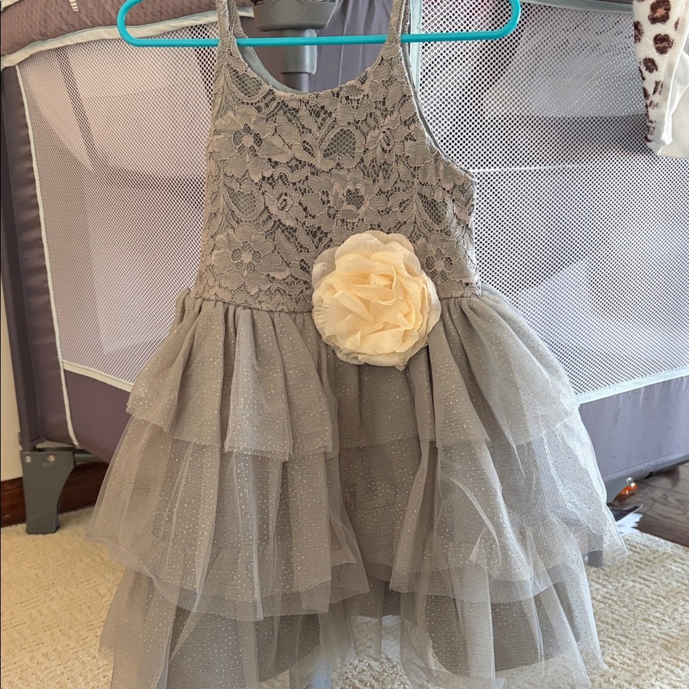 Charming Kids Lace Dress with Cream Floral Detail